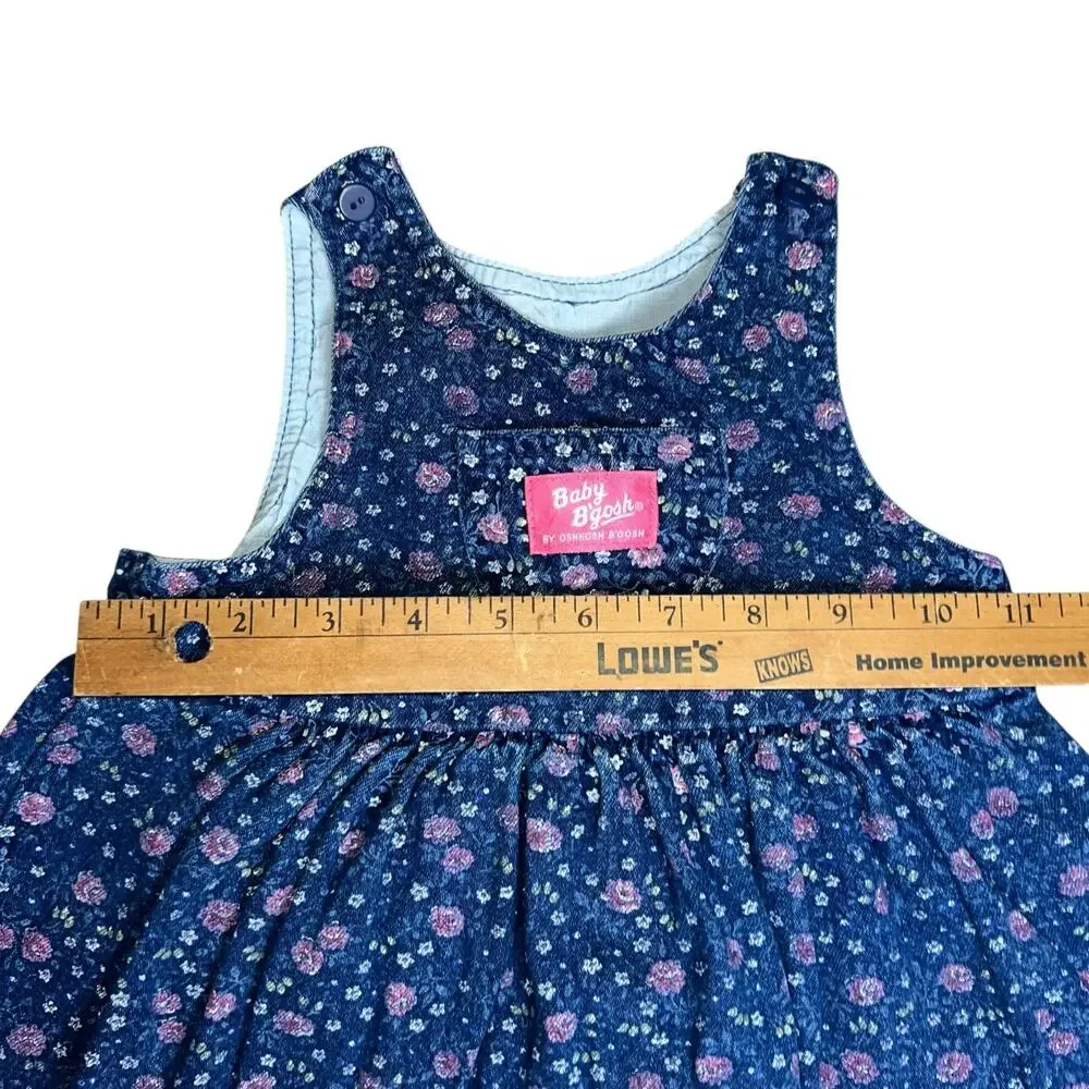 Vintage 90s Baby OshKosh B'gosh denim pink floral jumper dress girls 24 months